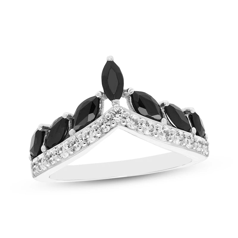 Marquise-Cut Black Onyx & Round-Cut White Lab-Created Sapphire (Sterling Silver)